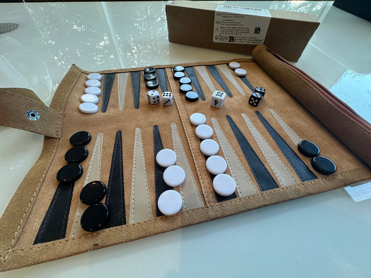 Backgammon Set - Roll-Up Travel Set - Genuine Leather - BEST SELLER