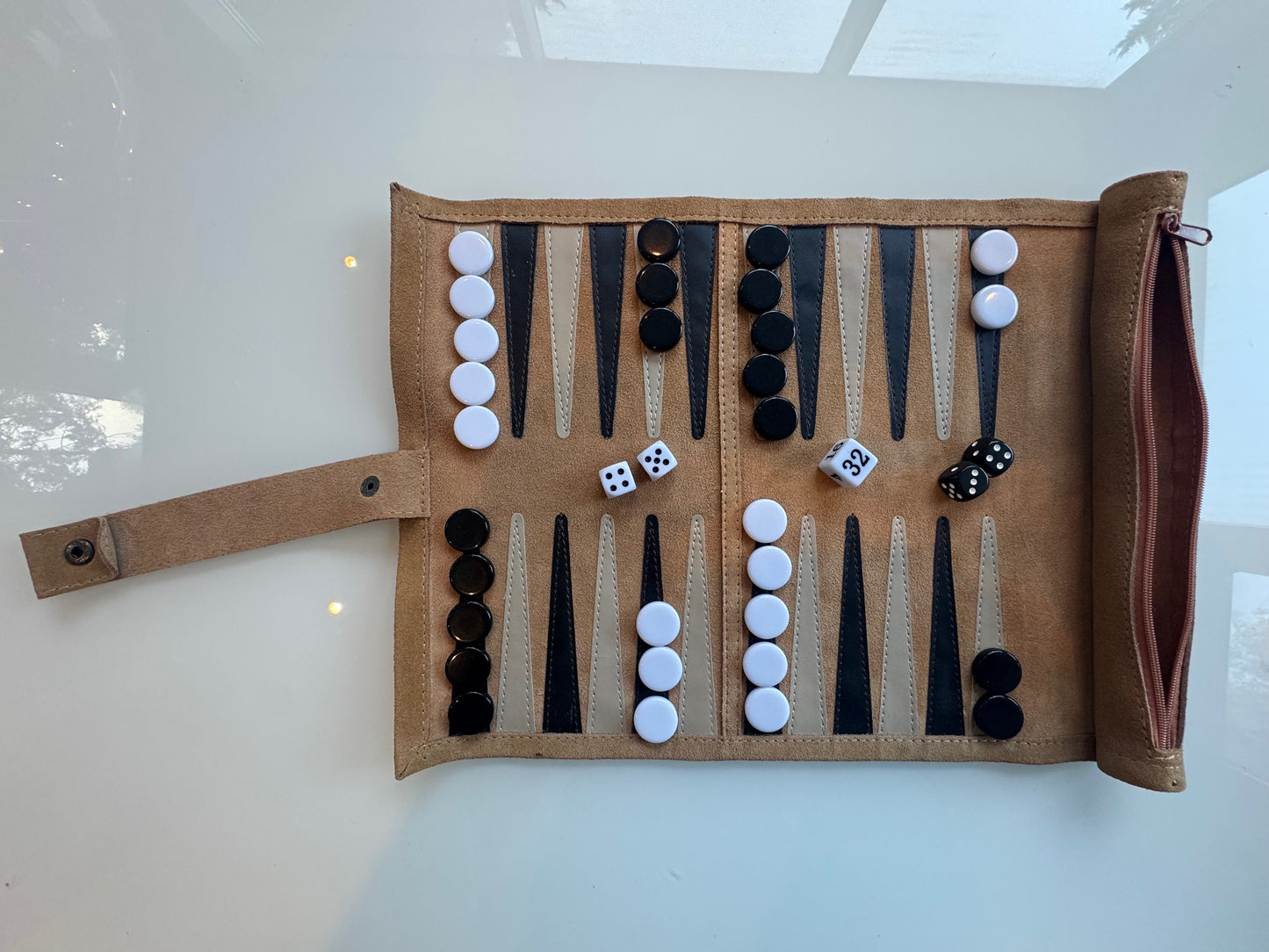 Backgammon Set - Roll-Up Travel Set - Genuine Leather - BEST SELLER