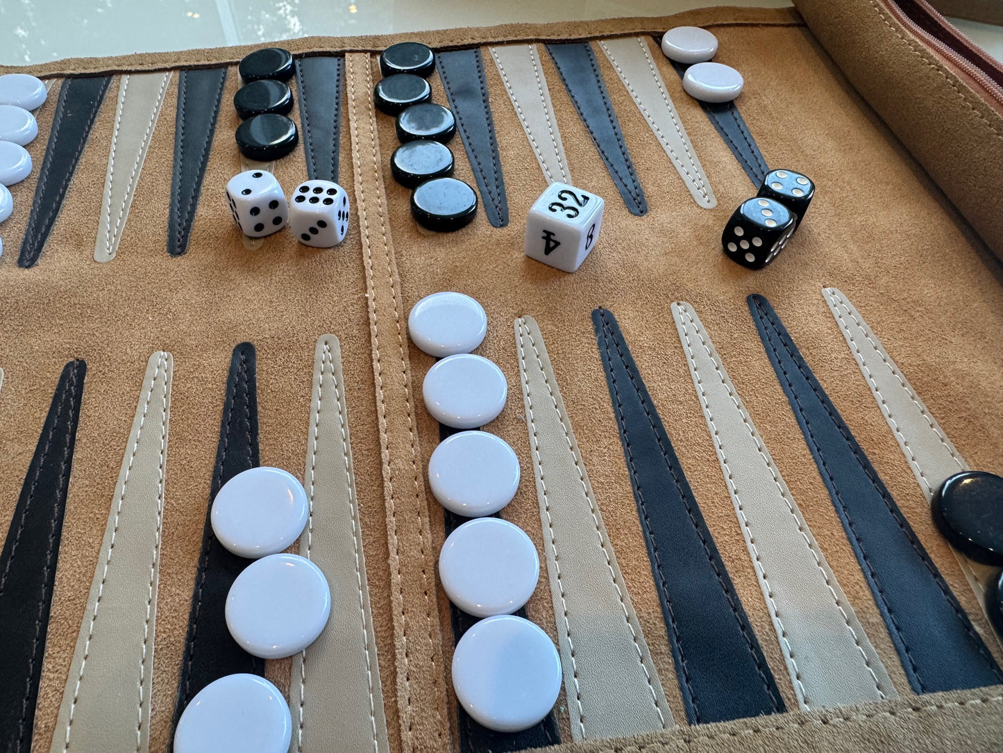 Backgammon Set - Roll-Up Travel Set - Genuine Leather - BEST SELLER