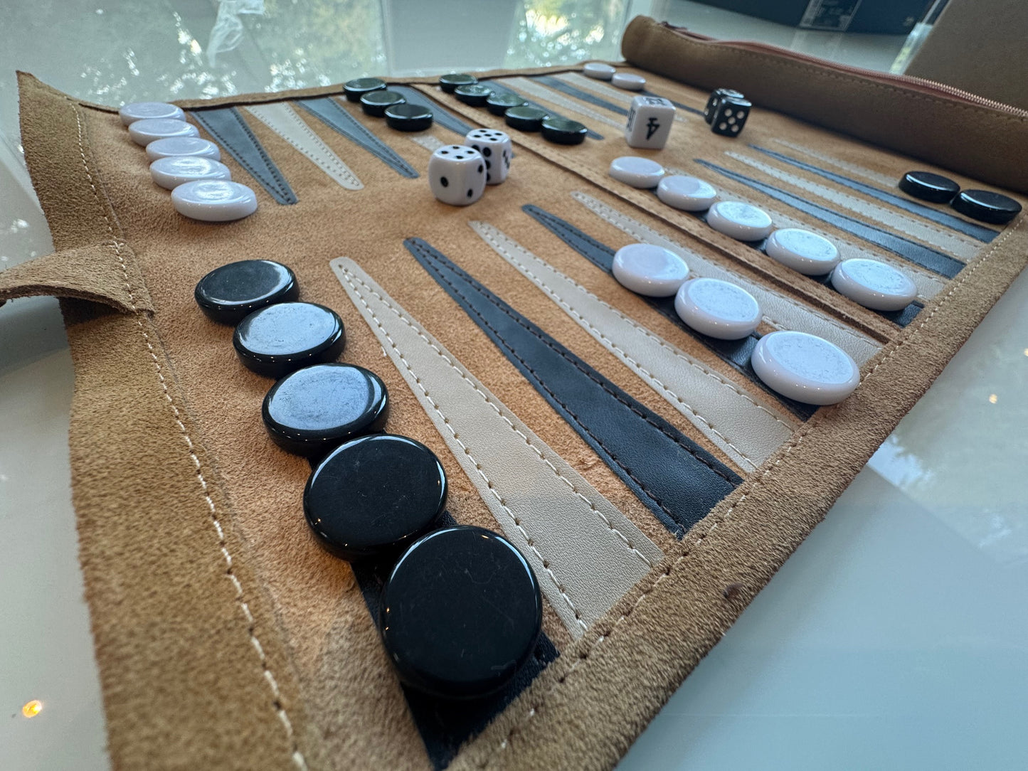 Backgammon Set - Roll-Up Travel Set - Genuine Leather - BEST SELLER