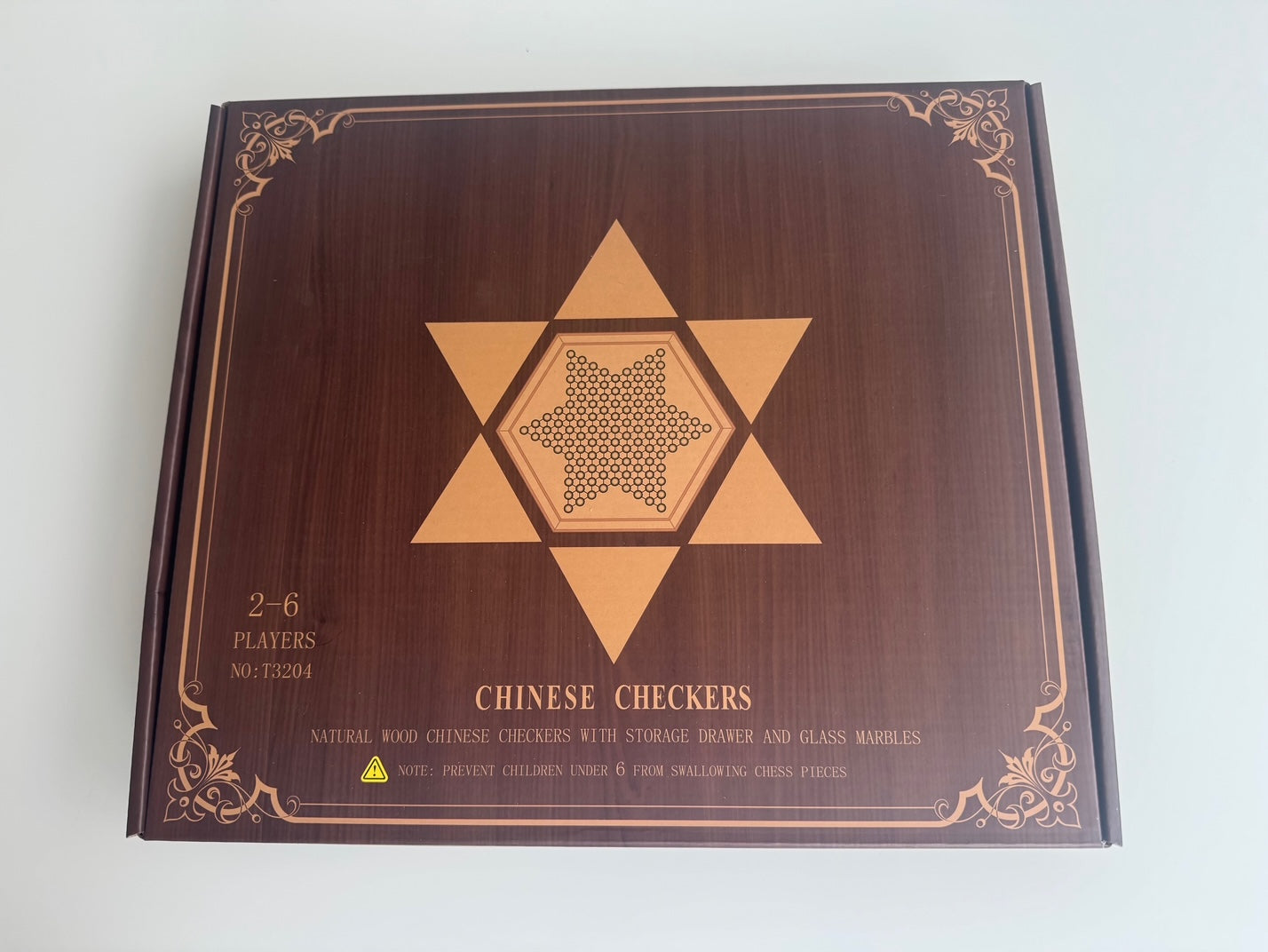 12.5" by 11" Large Wooden Chinese Checkers Game Board with 72 Glass Marbles