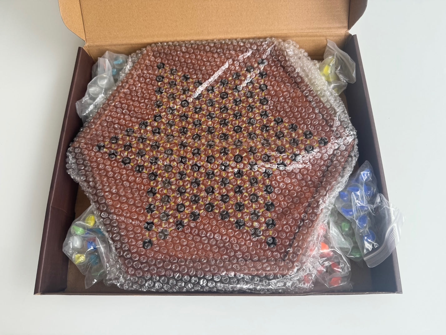 12.5" by 11" Large Wooden Chinese Checkers Game Board with 72 Glass Marbles