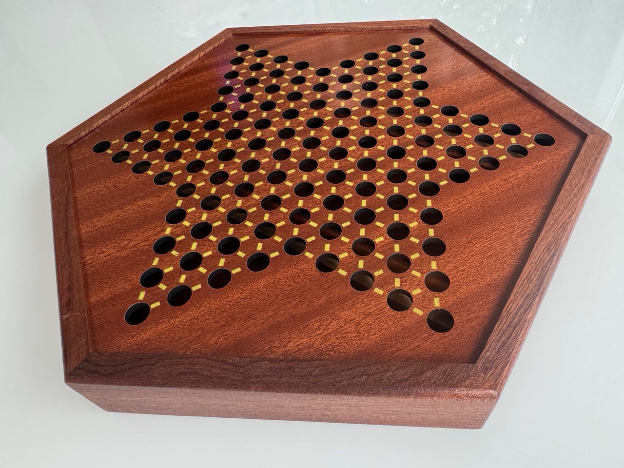 12.5" by 11" Large Wooden Chinese Checkers Game Board with 72 Glass Marbles