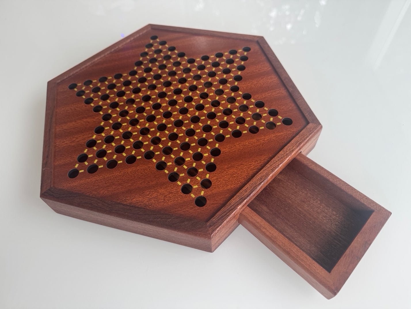 12.5" by 11" Large Wooden Chinese Checkers Game Board with 72 Glass Marbles