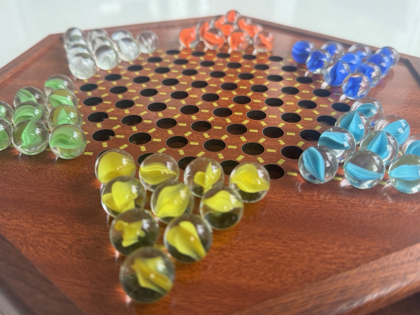 12.5" by 11" Large Wooden Chinese Checkers Game Board with 72 Glass Marbles