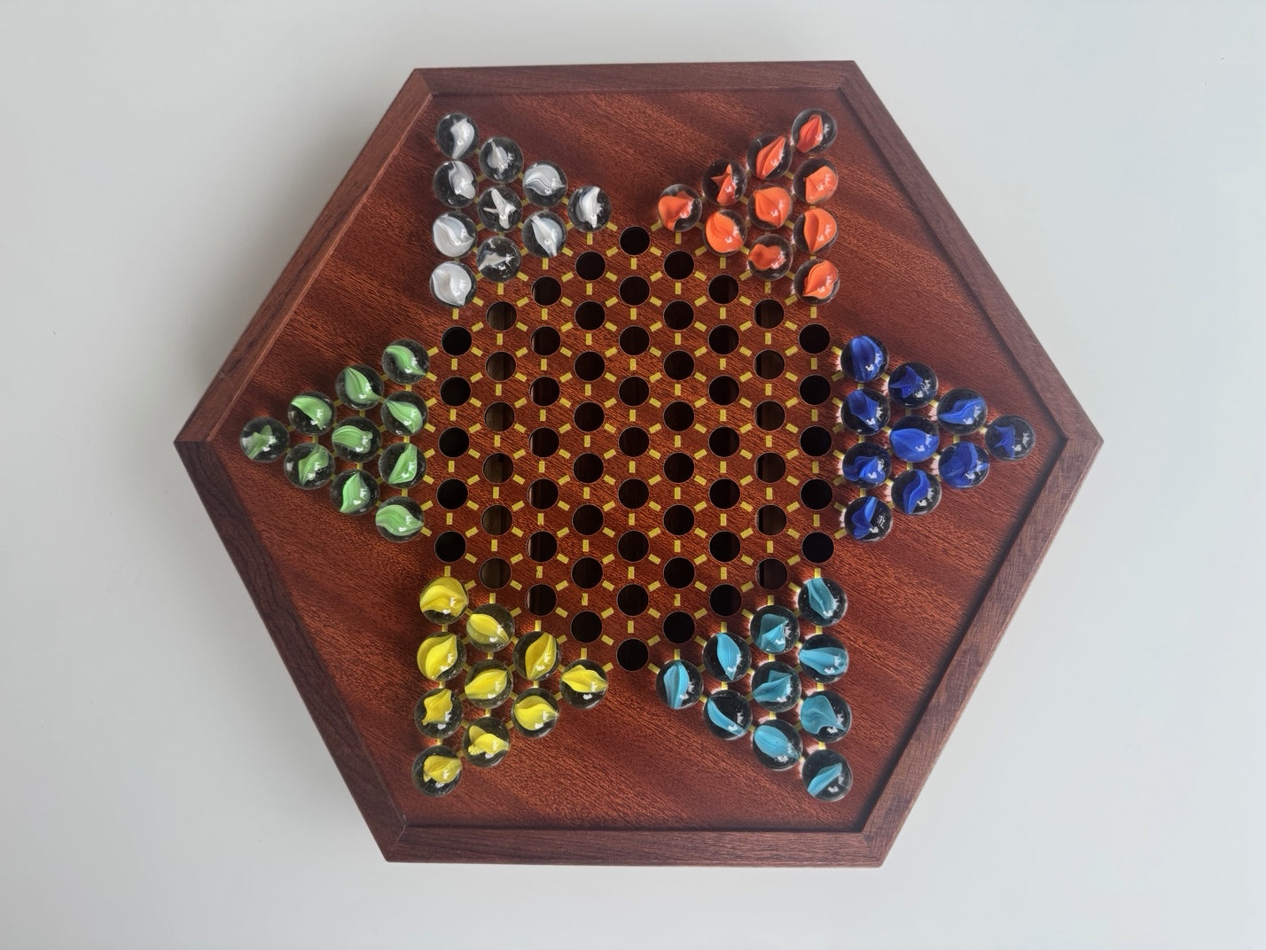 12.5" by 11" Large Wooden Chinese Checkers Game Board with 72 Glass Marbles