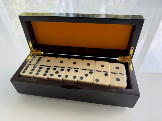 Luxury Dominoes Set with 28 Acrylic Pieces in Veneered Wooden Box - BEST SELLER