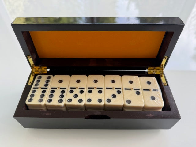 Luxury Dominoes Set with 28 Acrylic Pieces in Veneered Wooden Box - BEST SELLER