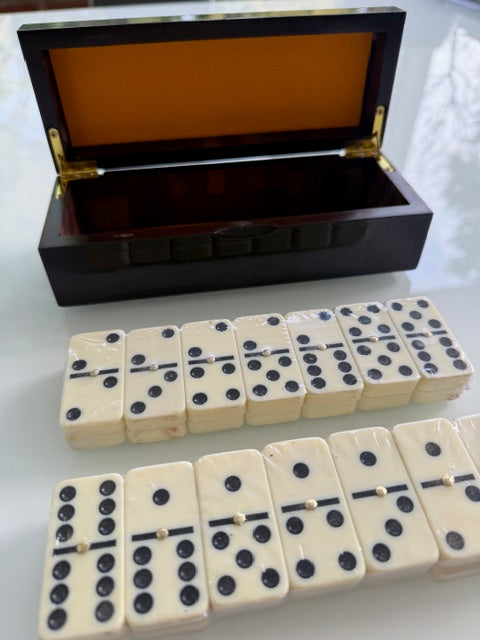 Luxury Dominoes Set with 28 Acrylic Pieces in Veneered Wooden Box - BEST SELLER
