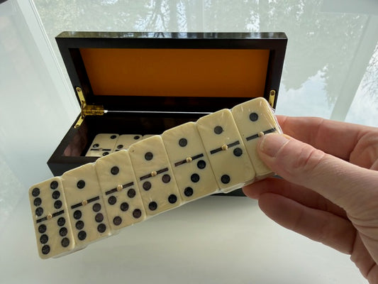 Luxury Dominoes Set with 28 Acrylic Pieces in Veneered Wooden Box - BEST SELLER