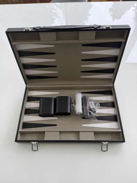 Luxury 15-Inch Backgammon Set with Black Leatherette Case