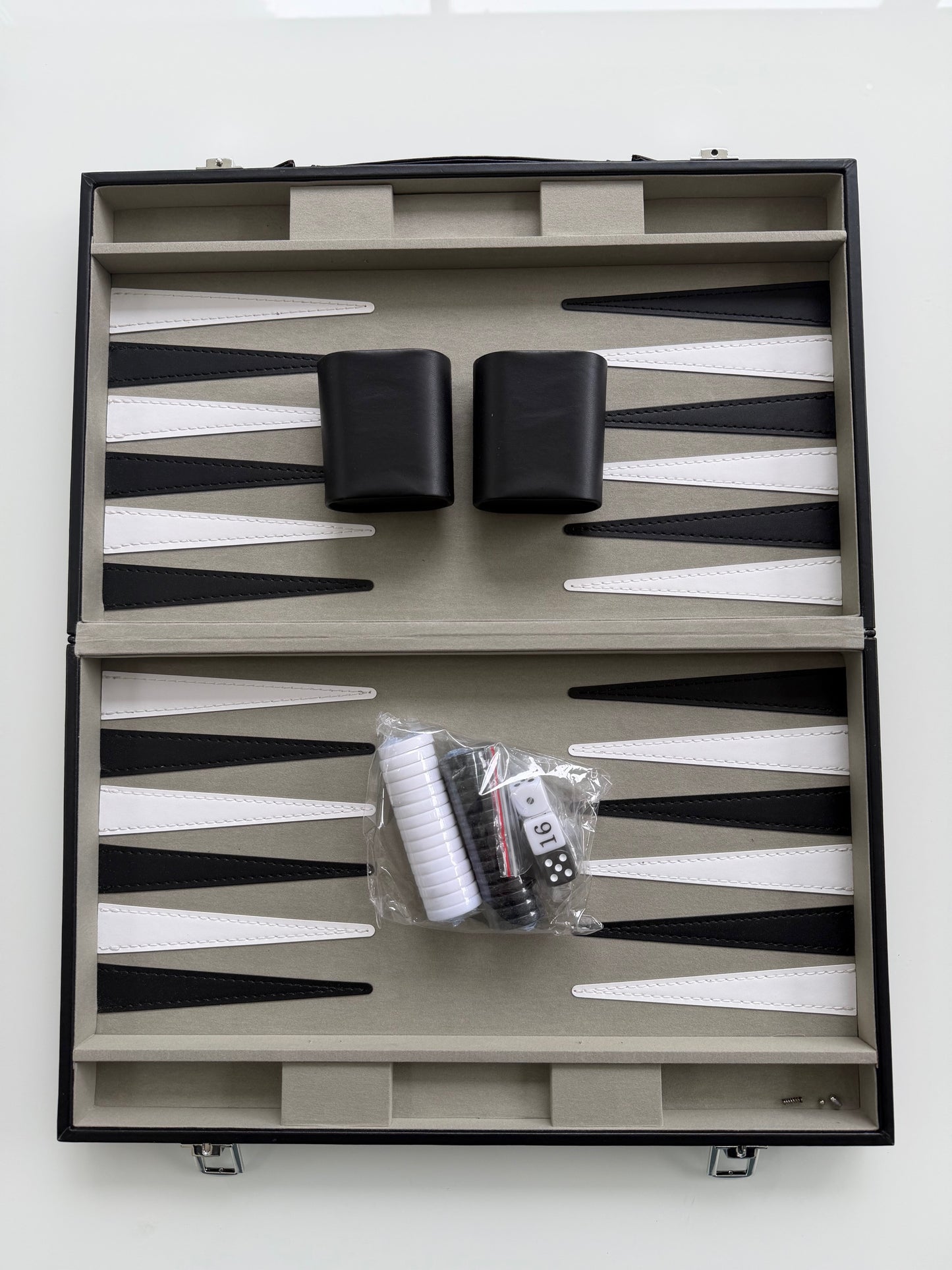 Luxury 15-Inch Backgammon Set with Black Leatherette Case
