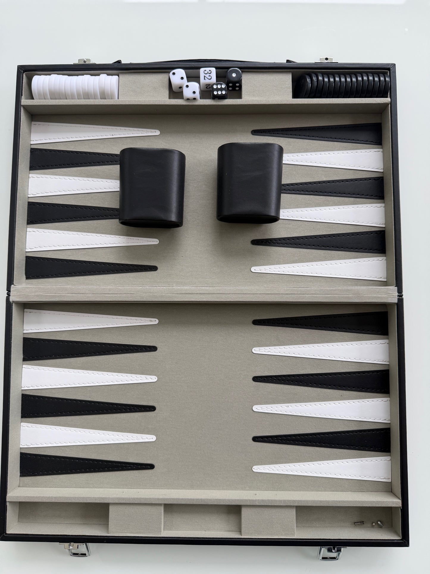 Luxury 15-Inch Backgammon Set with Black Leatherette Case