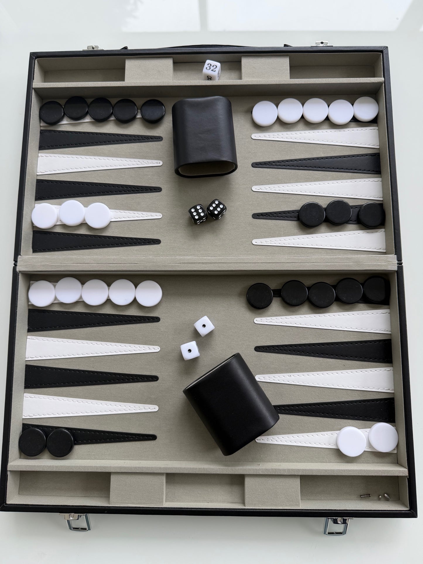 Luxury 15-Inch Backgammon Set with Black Leatherette Case