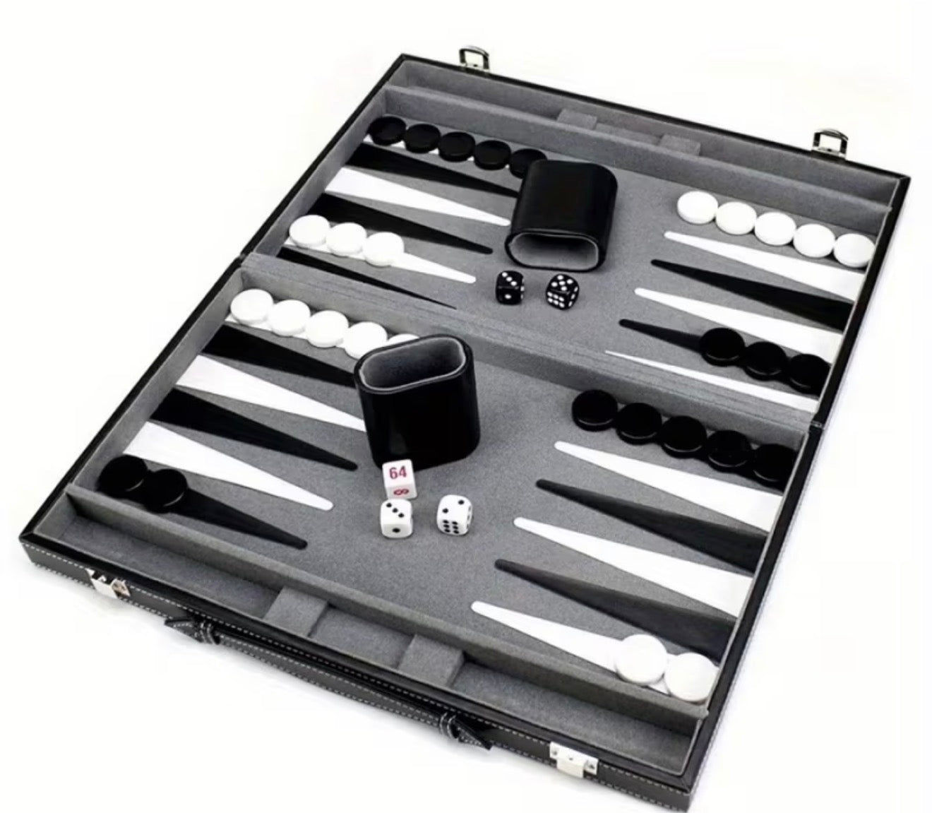 Luxury 15-Inch Backgammon Set with Black Leatherette Case