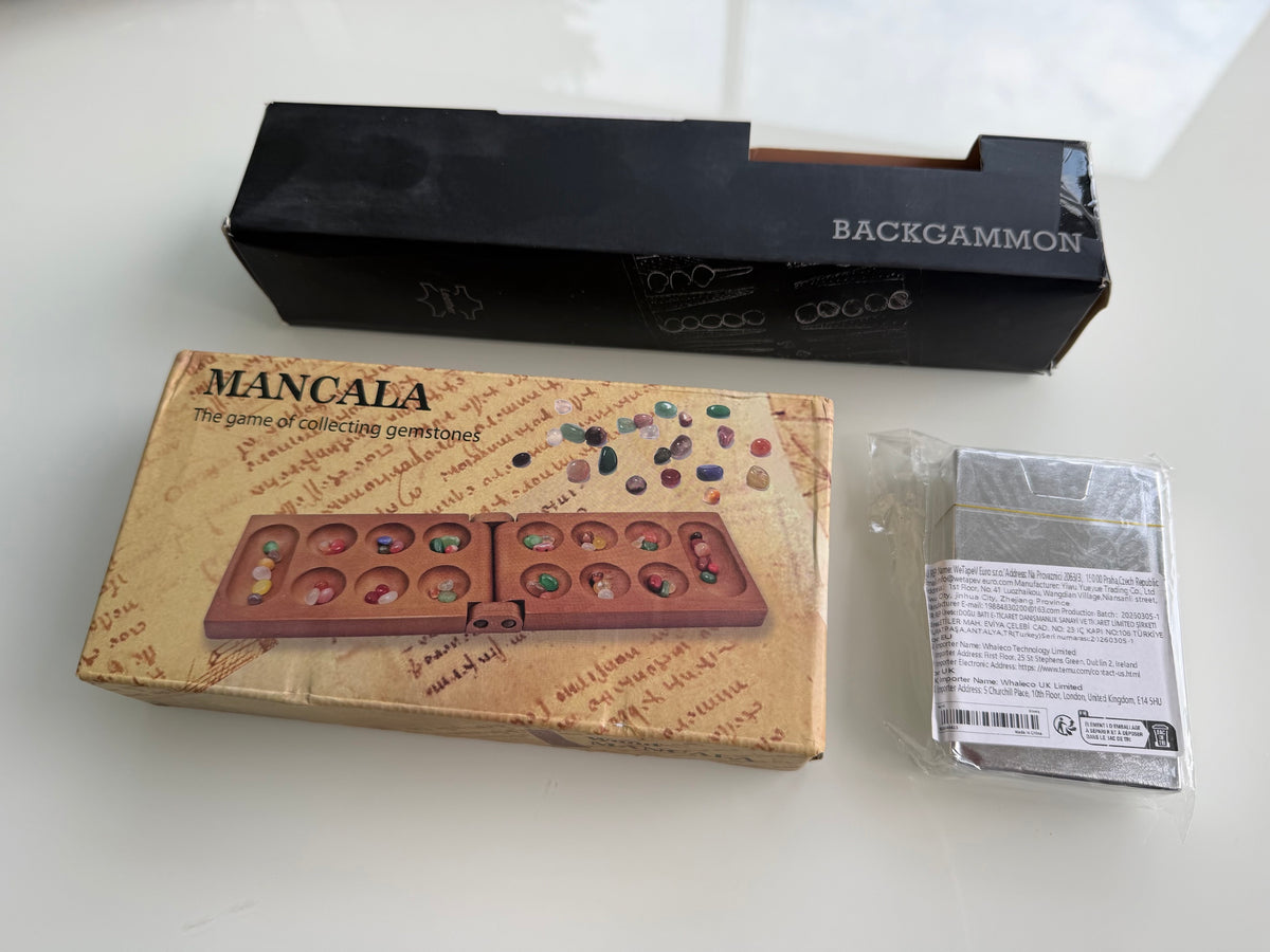 Special Bundle Package: Backgammon + Mancala + Silver Playing Cards