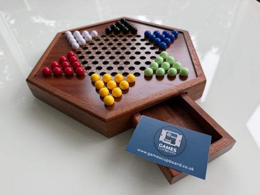 12.5" by 11" Large Wooden Chinese Checkers Game Board with 72 Acrylic Balls