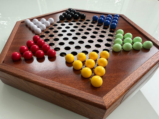 12.5" by 11" Large Wooden Chinese Checkers Game Board with 72 Acrylic Balls