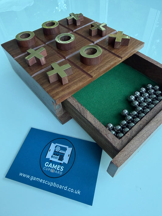 Tic Tac Toe & Solitaire Wooden Game Set – Handmade Mango Wood 2-in-1 Travel Game